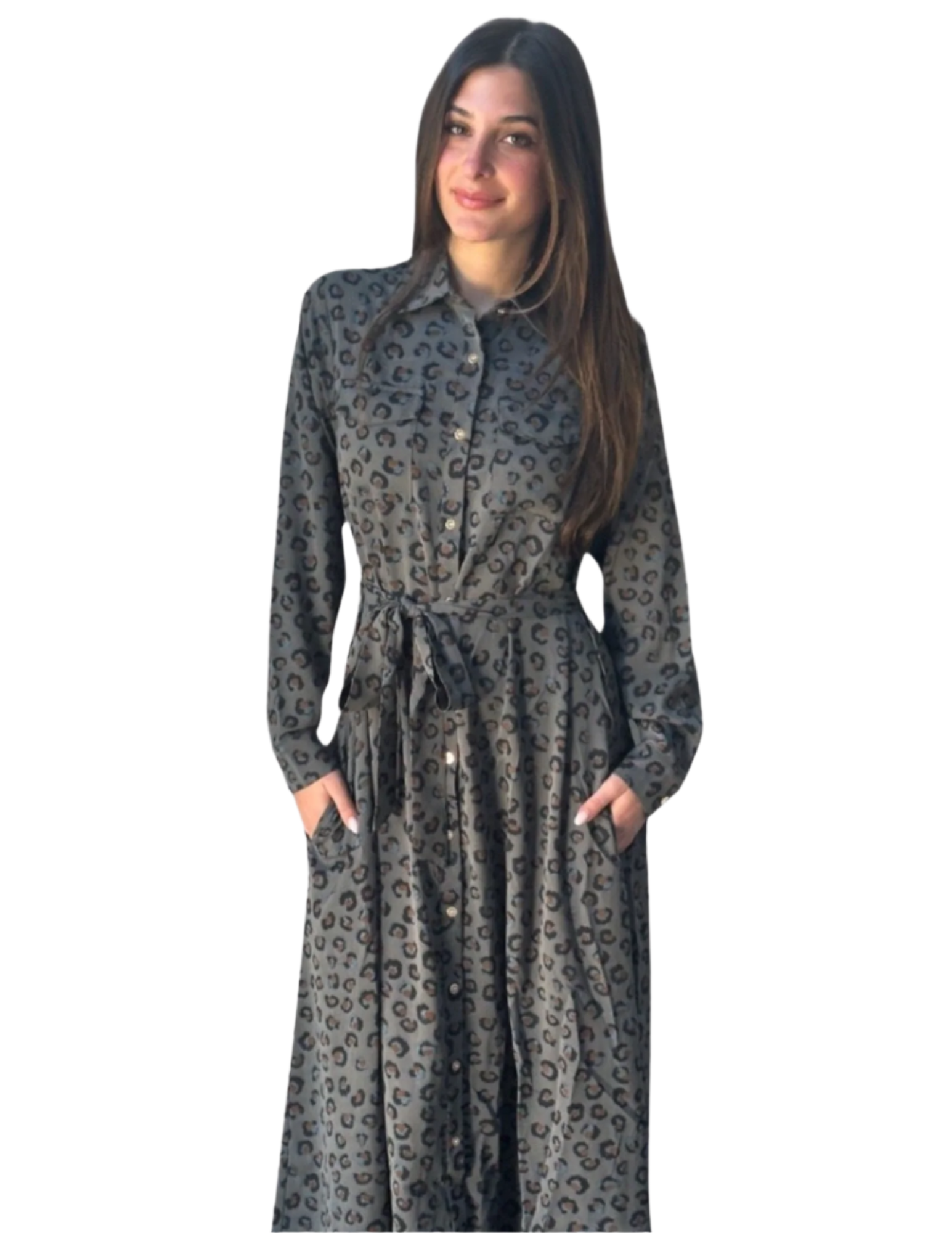 A Line Printed Maxi Button Down Dress