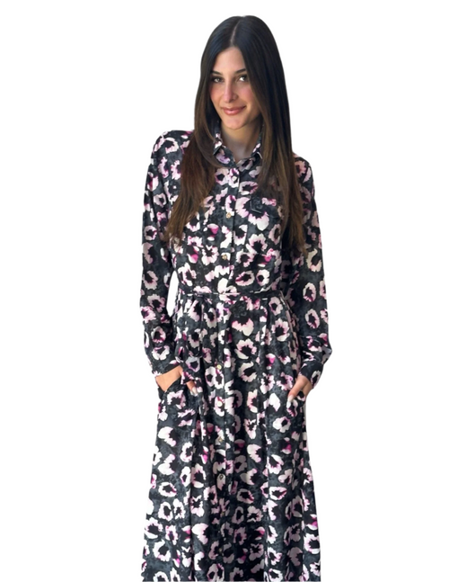 A Line Printed Maxi Button Down Dress alist100