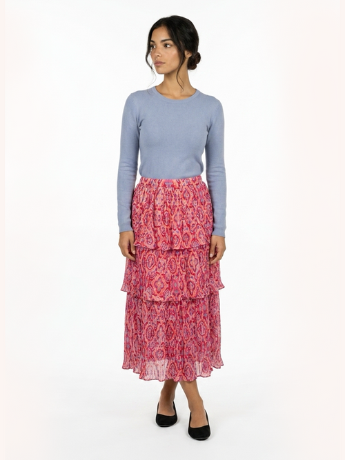 3 Tier Maxi Skirt in Coral Mosaic