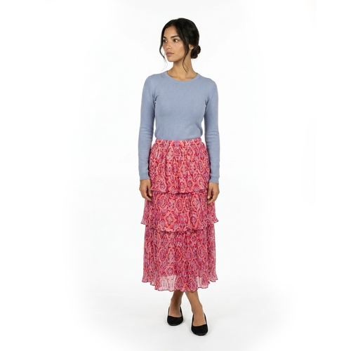 3 Tier Maxi Skirt in Coral Mosaic
