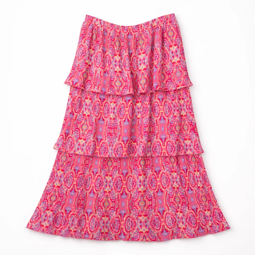 3 Tier Maxi Skirt in Coral Mosaic