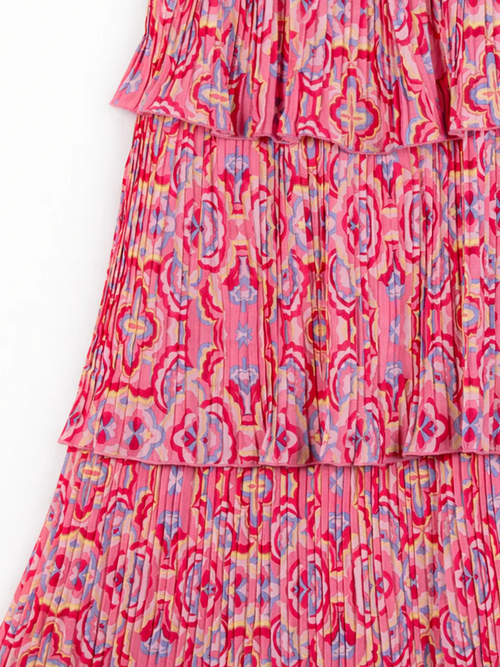 3 Tier Maxi Skirt in Coral Mosaic
