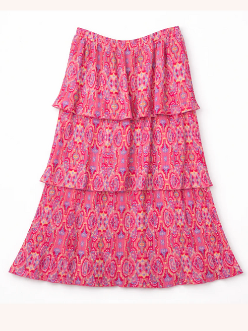 3 Tier Maxi Skirt in Coral Mosaic