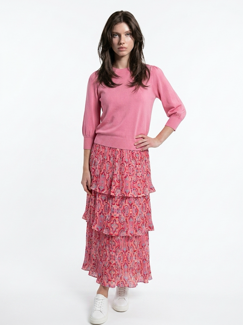 3 Tier Maxi Skirt in Coral Mosaic