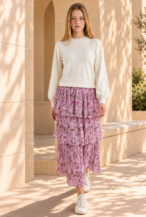 3 Tier Pleated Maxi Skirt