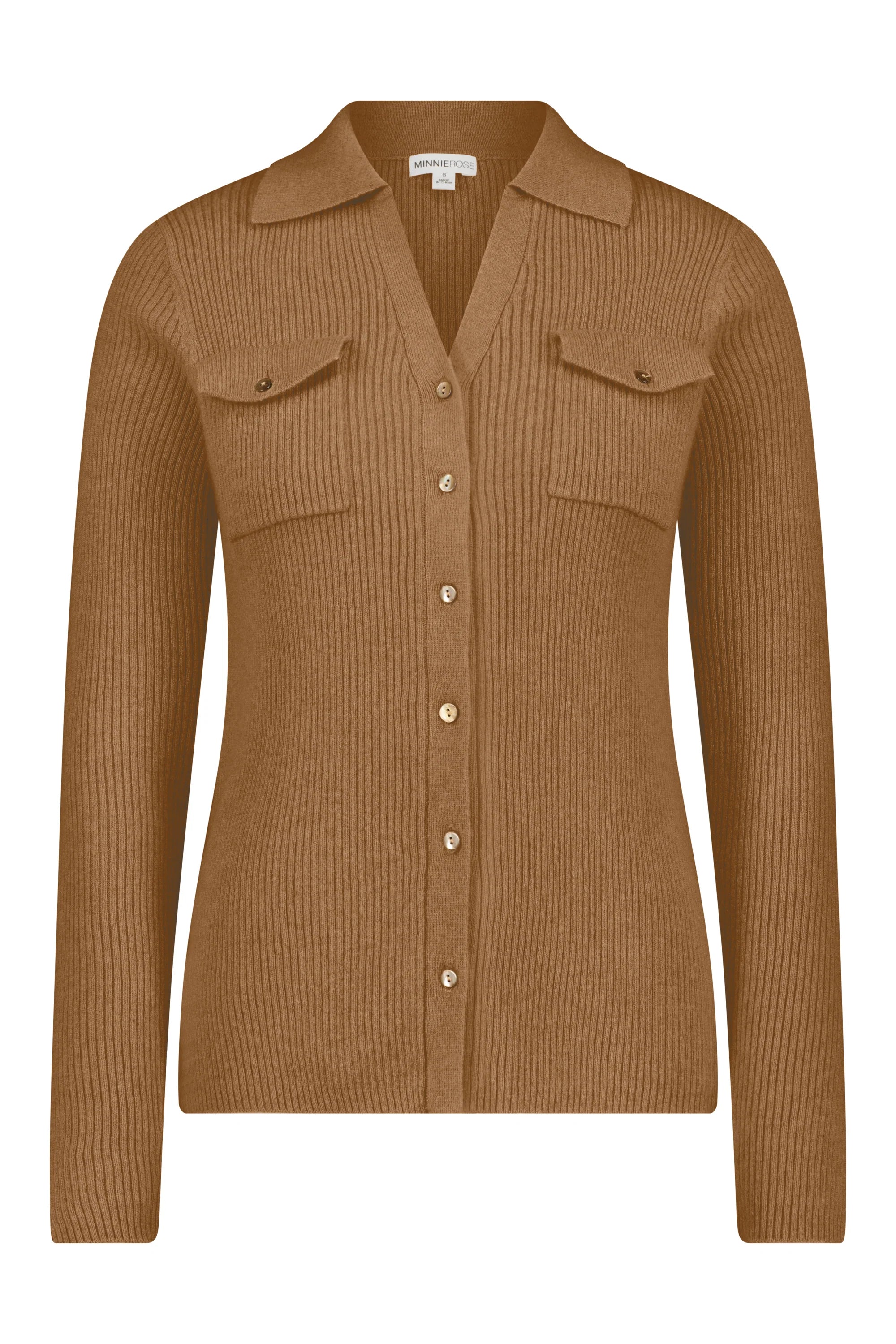 Minnie Rose Ribbed Cashmere Cardigan with pockets