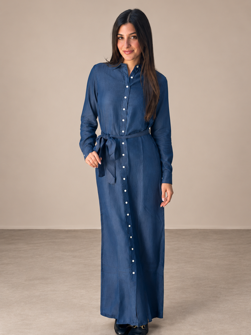 AList Button Down Chambray Denim Dress