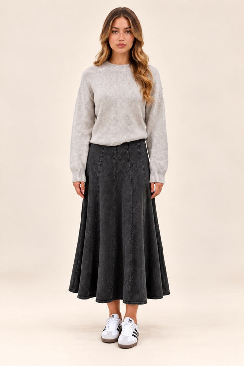 Lola skirt in Dark Grey Denim, length A, front view