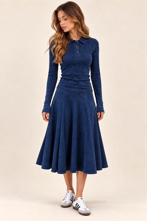 Lola skirt in Dark Denim, length A, front view