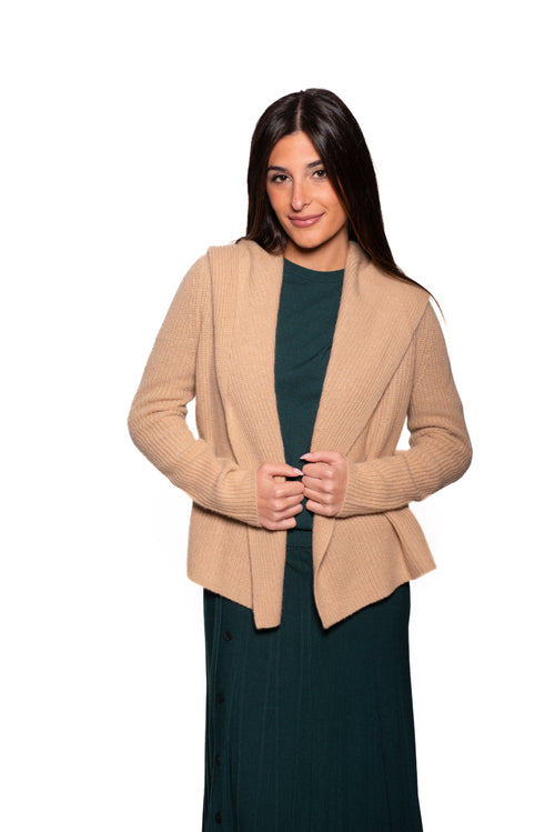 Minnie Rose Cashmere Shaker Hooded Flyaway Cardigan