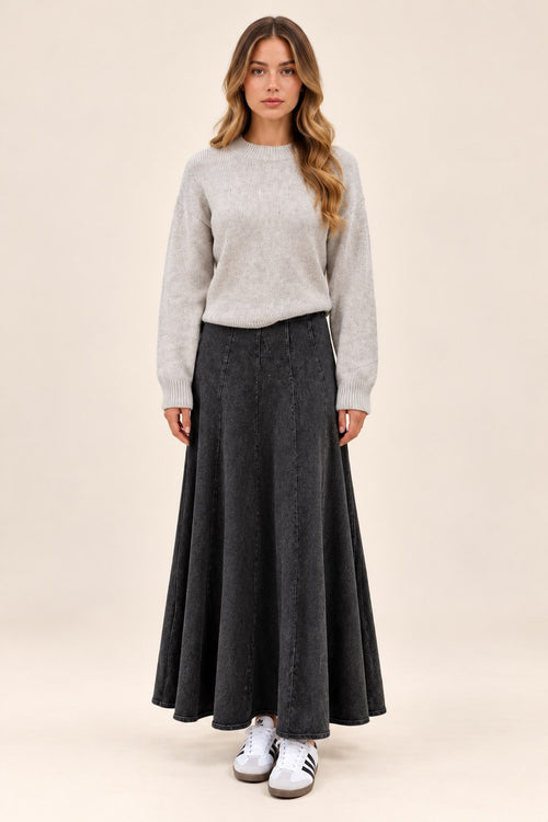Lola skirt in Dark Grey Denim, length B, front view