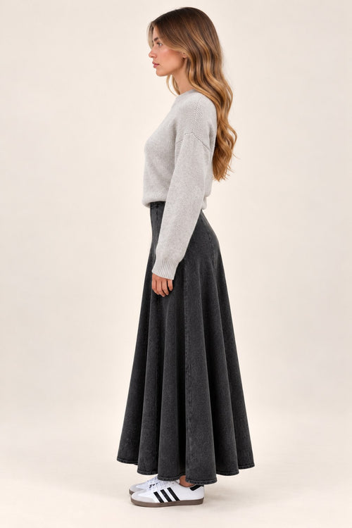 Lola skirt in Dark Grey Denim, length B, side view