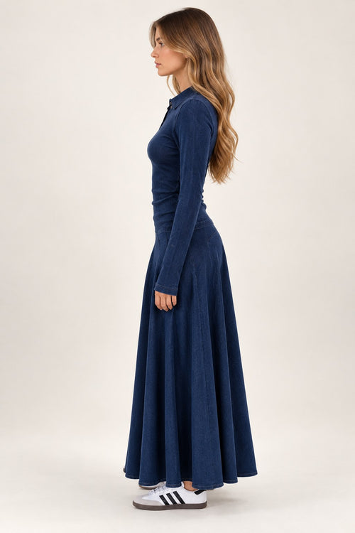Lola skirt in Dark Denim, length B, side view