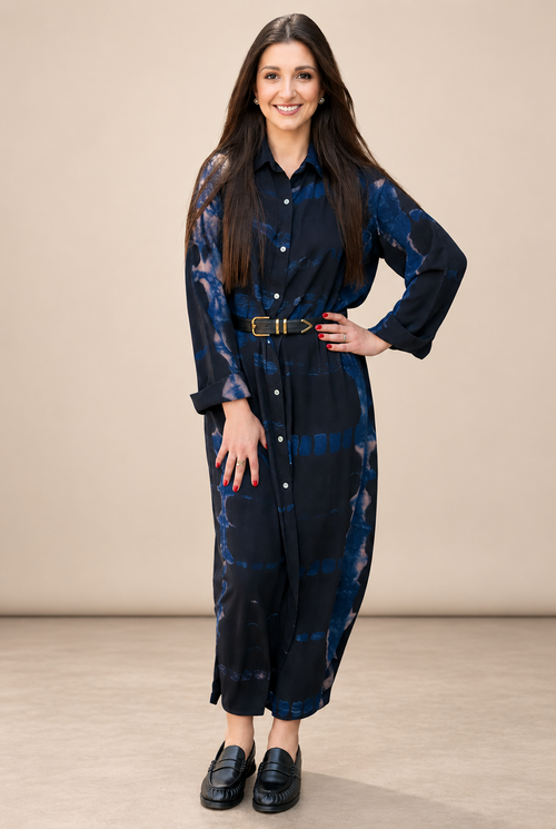 Dream Catcher Belted Button-Front Maxi Shirt Dress