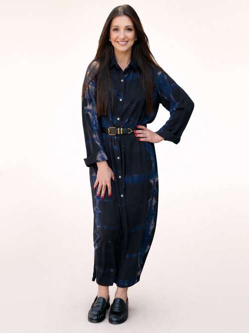 Suncatcher Belted Button-Front Maxi Shirt Dress