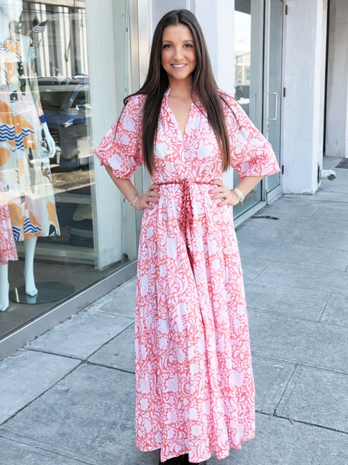 Oliphant Cuff Sleeve Tie Waist Maxi Dress