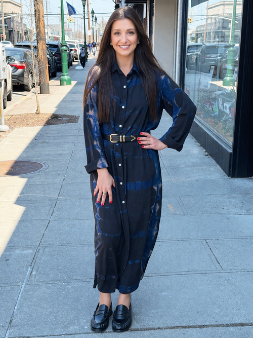 Suncatcher Belted Button-Front Maxi Shirt Dress