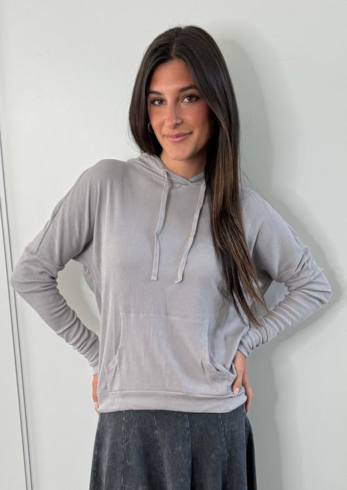 Bobi Hooded Long Sleeve Ribbed Tee