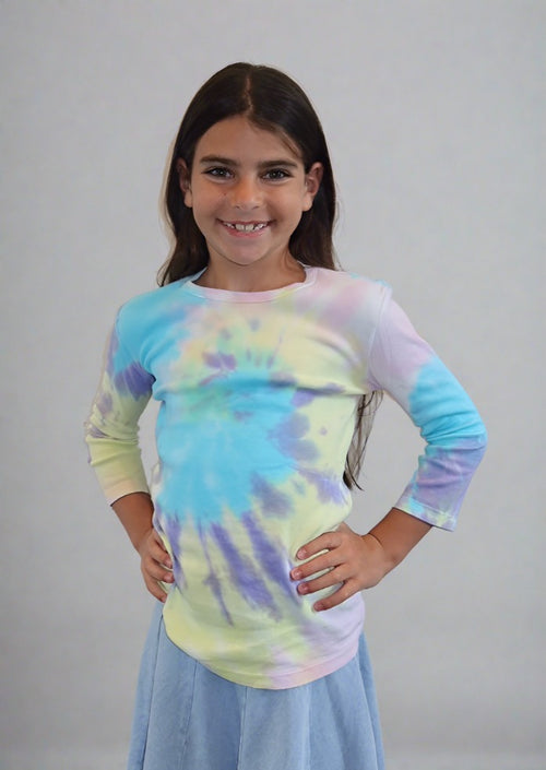 Lemon Tie-Dye 3/4 Sleeve Tee with Decals