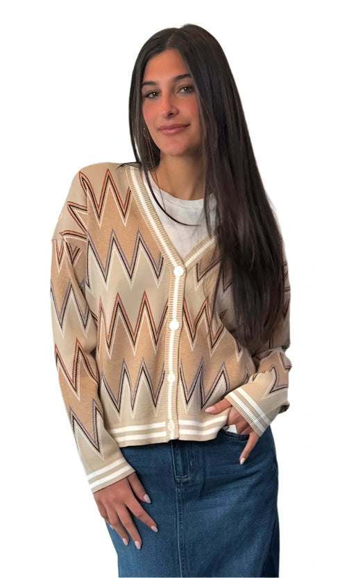 Minnie Rose Viscose Blend Chevron Cardigan