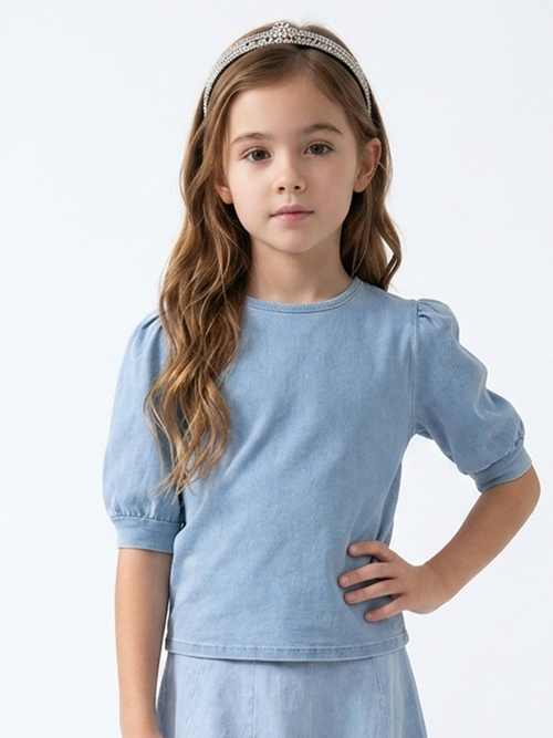 Kids Denim 3/4 Sleeve Bubble Shirt