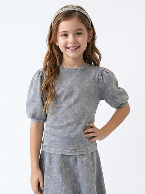 Kids Denim 3/4 Sleeve Bubble Shirt