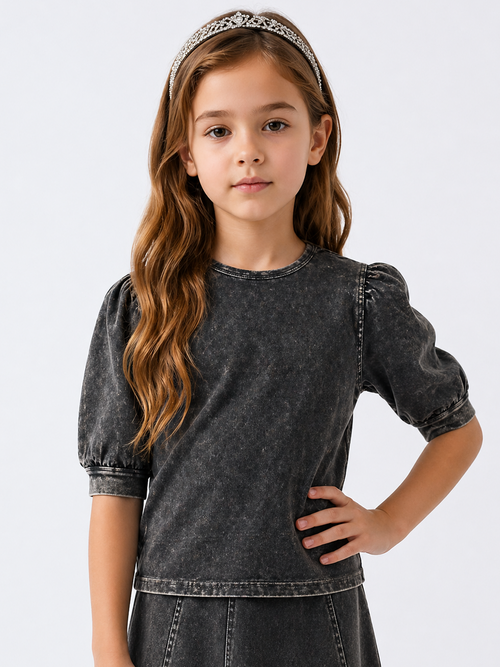 Kids Denim 3/4 Sleeve Bubble Shirt