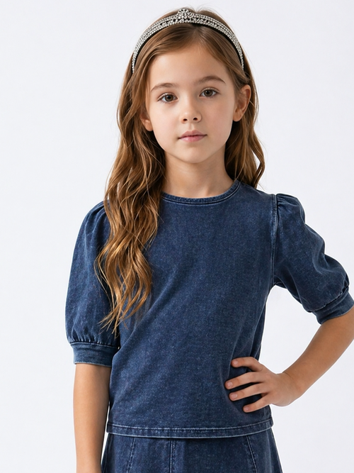 Kids Denim 3/4 Sleeve Bubble Shirt