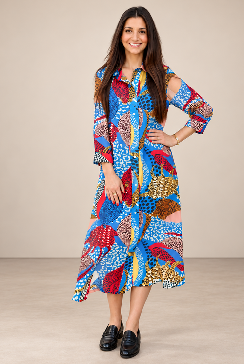 Oliphant Midi Shirt Dress Nautilus print