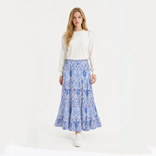 AList Three Tiered Maxi Skirt in Santorini