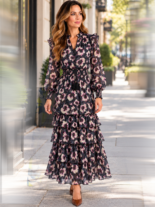 Three Tier Belted Maxi Dress