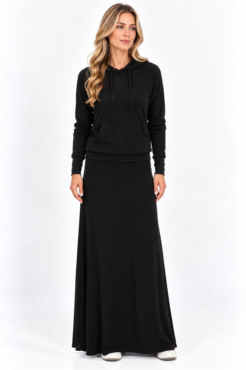 AList Exercise Skirt maxi in black with the Bobi hoodie in black