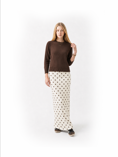 AList Slip Skirt in Ivory with Chocolate Polka Dots