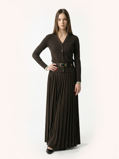 Chocolate Pleated Maxi Skirt